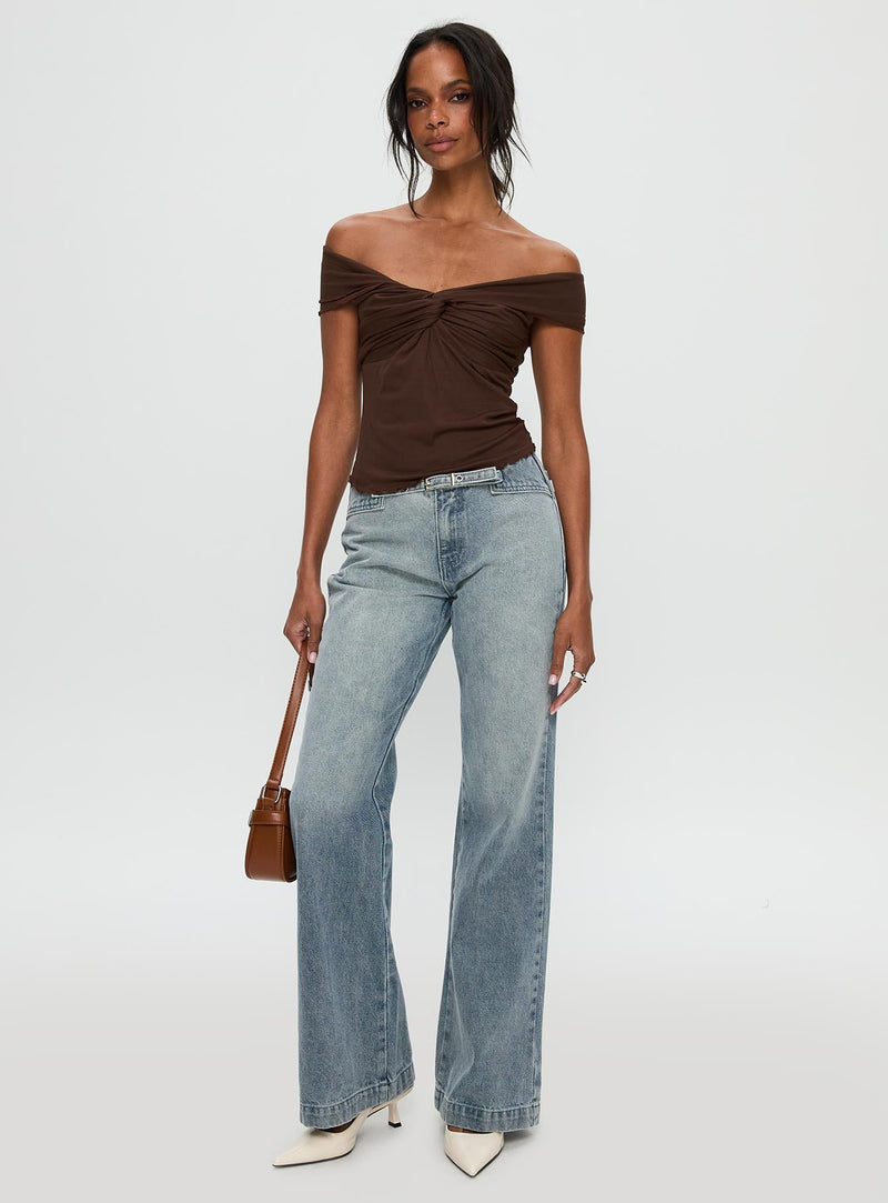 Suspiria Twist Off Shoulder Top Chocolate
