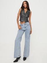 Zillman Faux Leather Vest Top Charcoal
