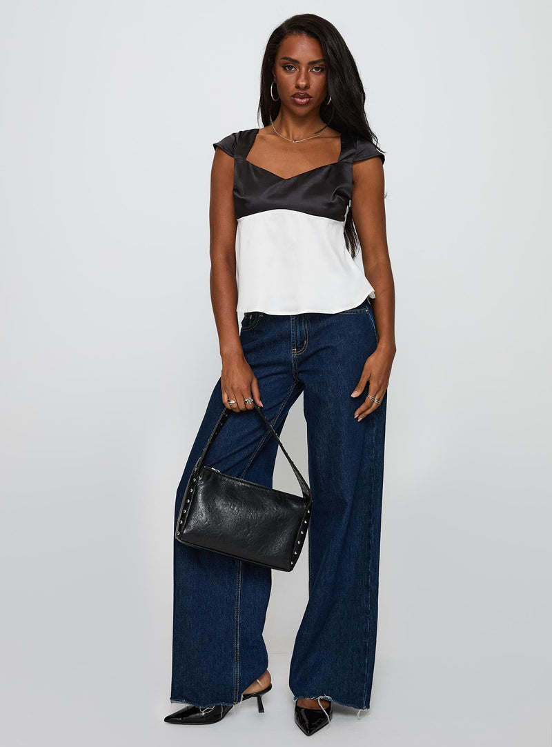 Think About It Cap Sleeve Top Black / White