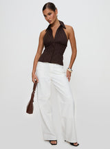 Victorie Halter Top Chocolate Stripe