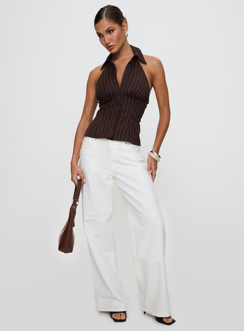 Victorie Halter Top Chocolate Stripe