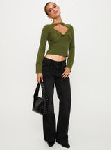 Giordani Long Sleeve Twist Top Moss Green