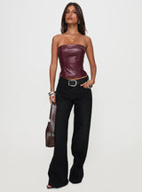 Oaklee Strapless Faux Leather Top Burgundy