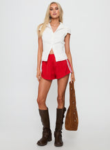 Adulation Ruched Detail Short Sleeve Shirt White