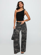 Buckled Down One Shoulder Top Black