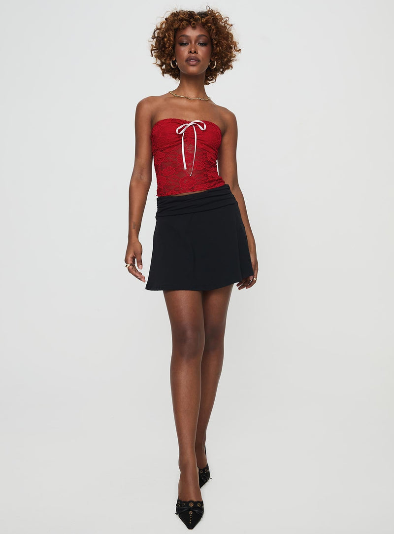 Winnick Strapless Lace Top Red