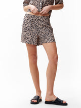 Pull On Leopard Shorts - Sesame