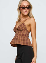 Croatia Frill Top Brown Check