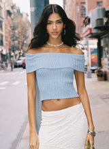 Murmur Off Shoulder Top Blue