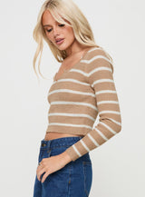Devis Long Sleeve Top Beige / White