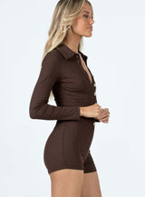 Susie Long Sleeve Romper Brown