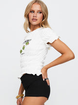 Grazie Mille Shirred Graphic Top White / Green