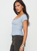 Nymera Short Sleeve Blouse Top Blue Stripe