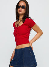 Pretty Sweet Button Up Top Red
