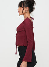 Chantria Long Sleeve Halter Top Burgundy