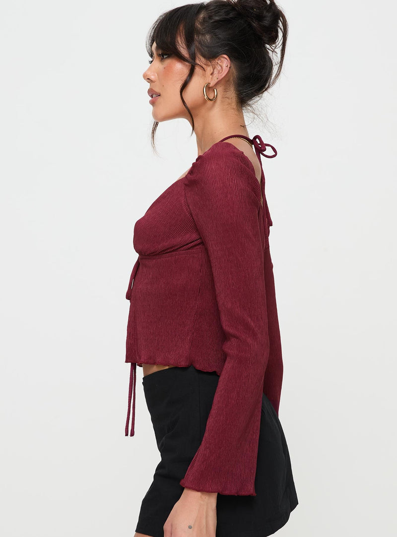 Chantria Long Sleeve Halter Top Burgundy