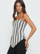Palo Alto Strapless Scarf Top Black / White Stripe