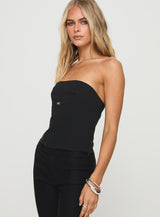 Flounce Strapless Top Black