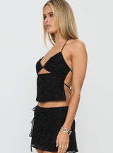 Wild Card Beaded Backless Top Black