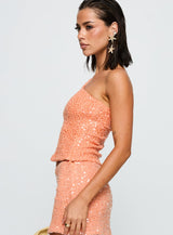 Zaraya Sequin One Shoulder Top Orange
