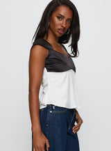 Think About It Cap Sleeve Top Black / White