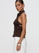 Victorie Halter Top Chocolate Stripe