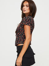 Hunton Short Sleeve Top Black Floral