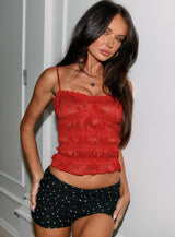 Angelie Jacquard Ruched Top Red