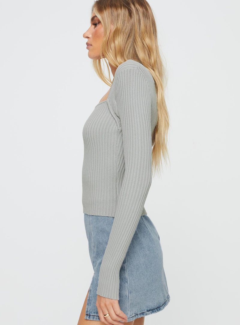 Gleeson Square Neck Long Sleeve Top Grey