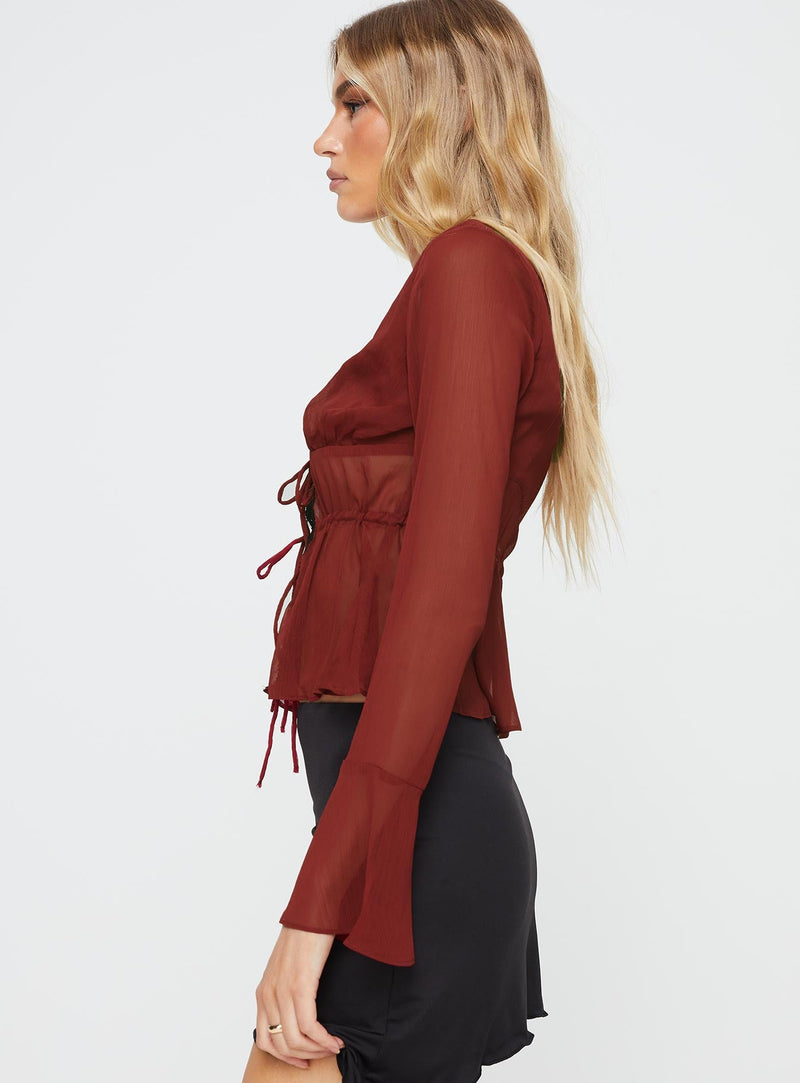 Taliyah Long Sleeve Top Burgundy