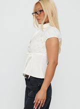 Kavira Tie Bust Short Sleeve Shirt White