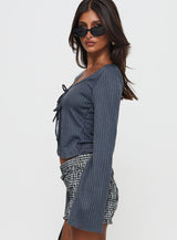 Rowynne Long Sleeve Tie Up Top Slate Grey