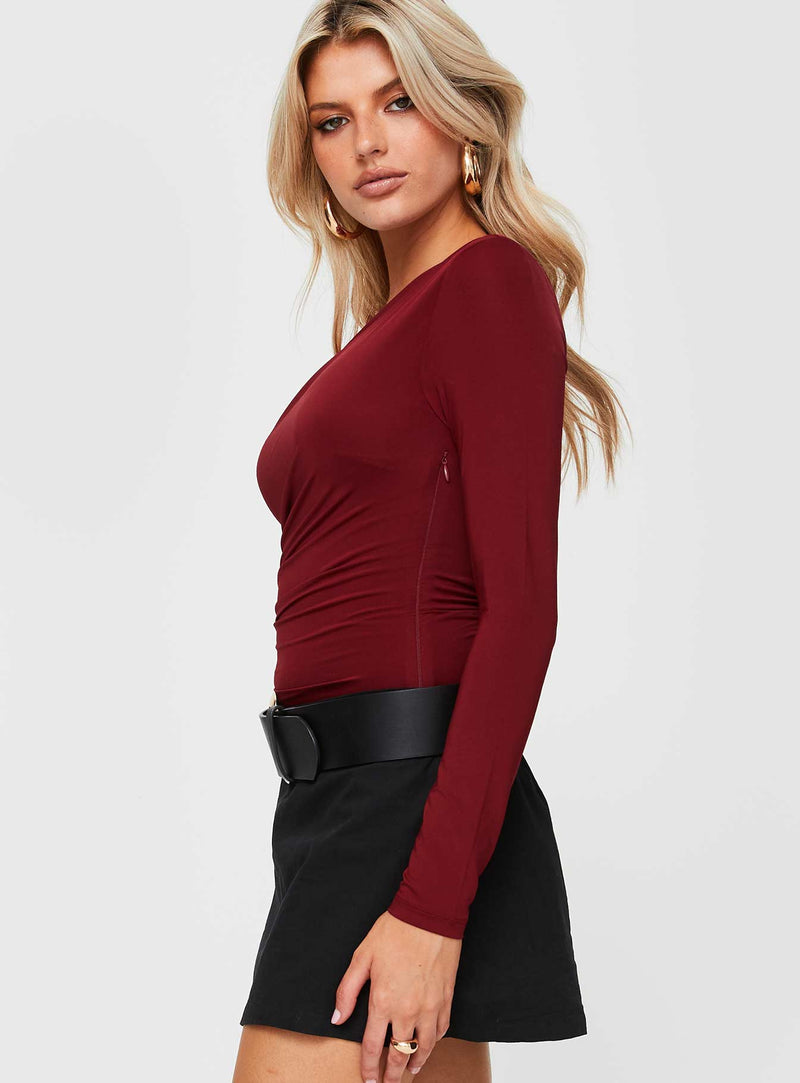 Donner Long Sleeve Bodysuit Burgundy