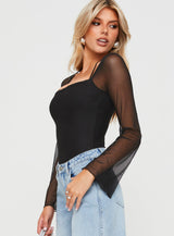 Liva Sheer Sleeve Bodysuit Black