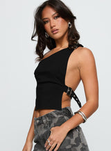 Buckled Down One Shoulder Top Black