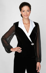 Petite Stretch Velvet Side Button Blouse
