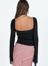 Pavel Long Sleeve Satin Top Black