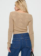 Flolie Long Sleeve Top Beige