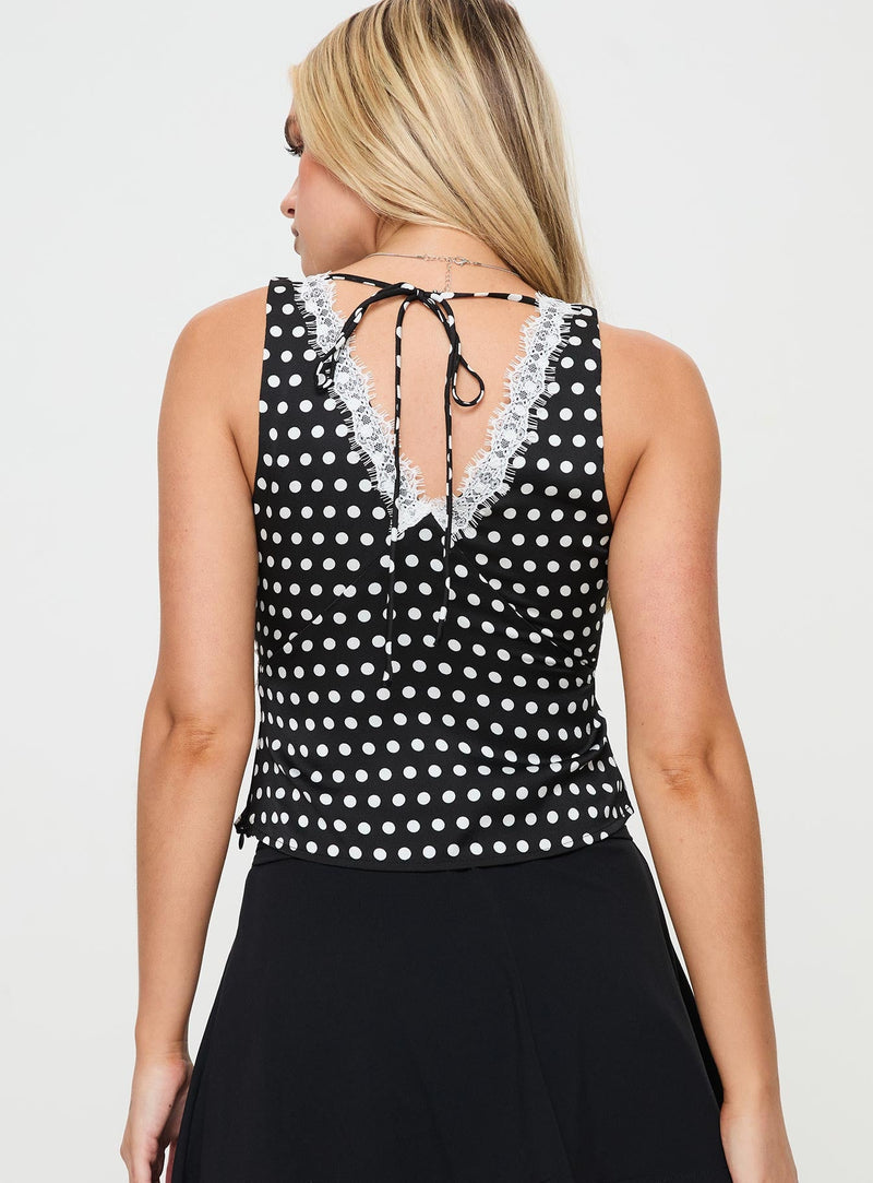 Wondering Top Black Polka Dot