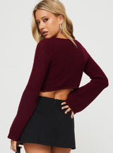 Rosey Tie Up Long Sleeve Top Burgundy
