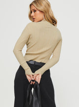 Lathan Long Sleeve Rib Top Beige
