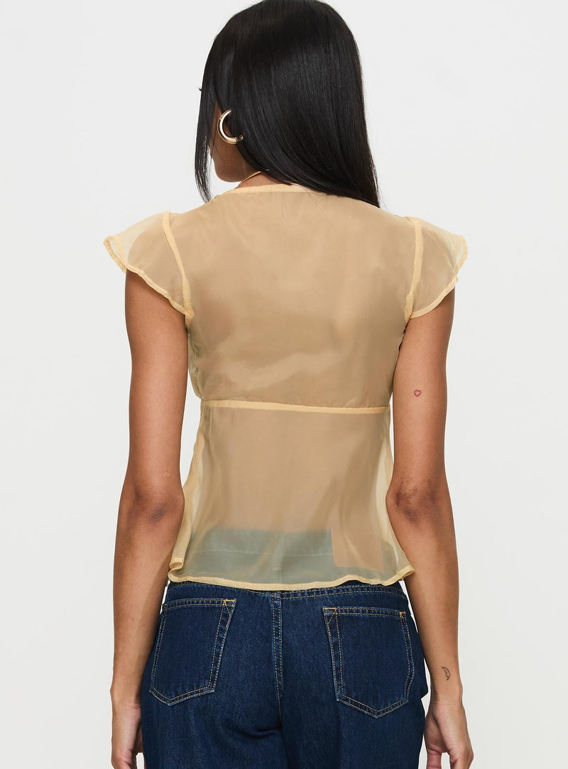 Keysia Cap Sleeve Sheer Top Apricot