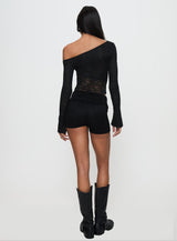 Tiberius Lace Asymmetrical Long Sleeve Top Black