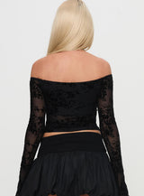 Dance For Me Off Shoulder Lace Top Black