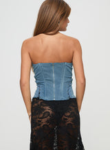 Eden Lace Up Corset Denim Mid Wash