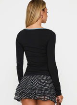 Double Back Floral Cut Out Long Sleeve Top Black