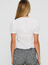Gleaming Bow Detail Button Up Top White