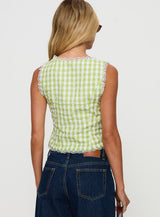Wayland Tie Up Lace Trim Top Green Check