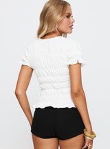 Grazie Mille Shirred Graphic Top White / Green