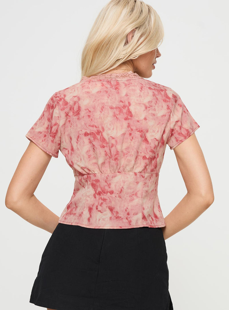 Hunton Short Sleeve Top Pink Floral